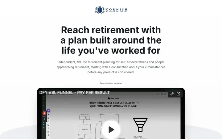 Landing page preview for Cornish Wealth Management
